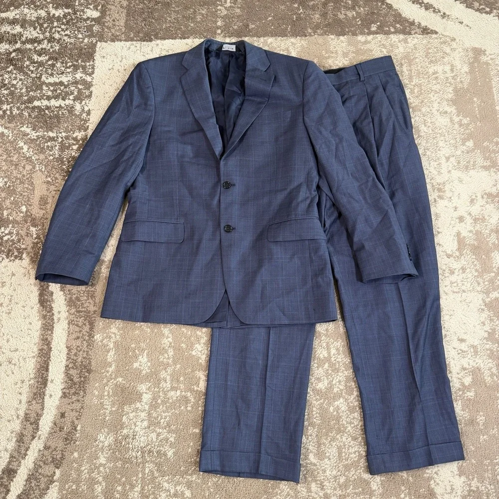 Jos. A. Bank Signature Collection Mens Two Piece Suit Blue Glen Plaid 40R 34x29